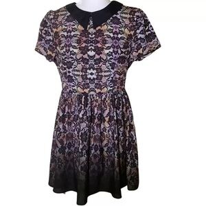TopShop Black Ombre Lace Floral Peter Pan Collar Tea Dress Sz 8